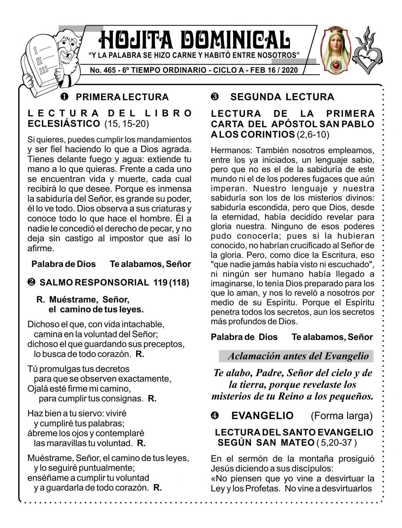 16 de febrero de 2020 HOJITA DOMINICAL