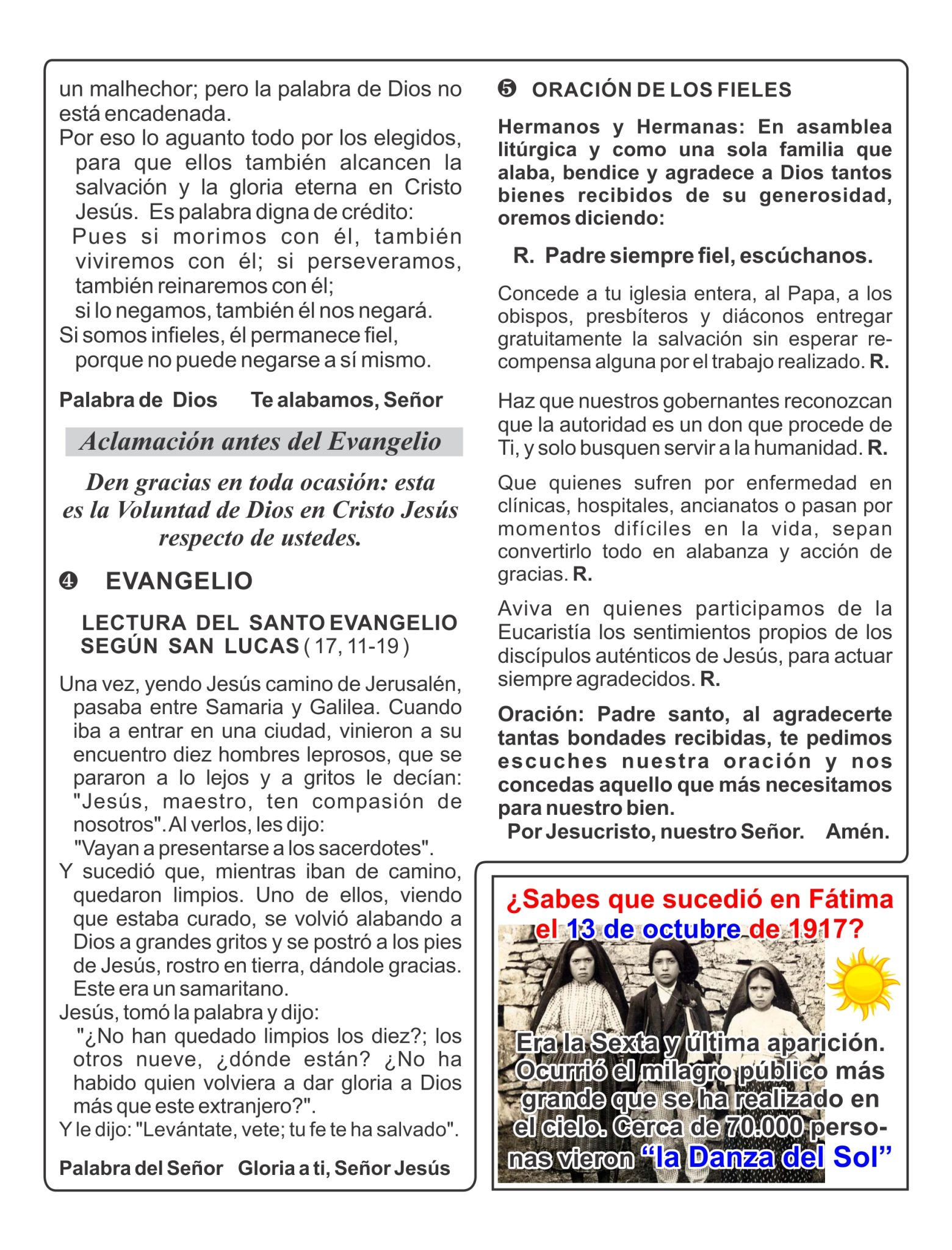 12 de octubre de 2025 – HOJITA DOMINICAL
